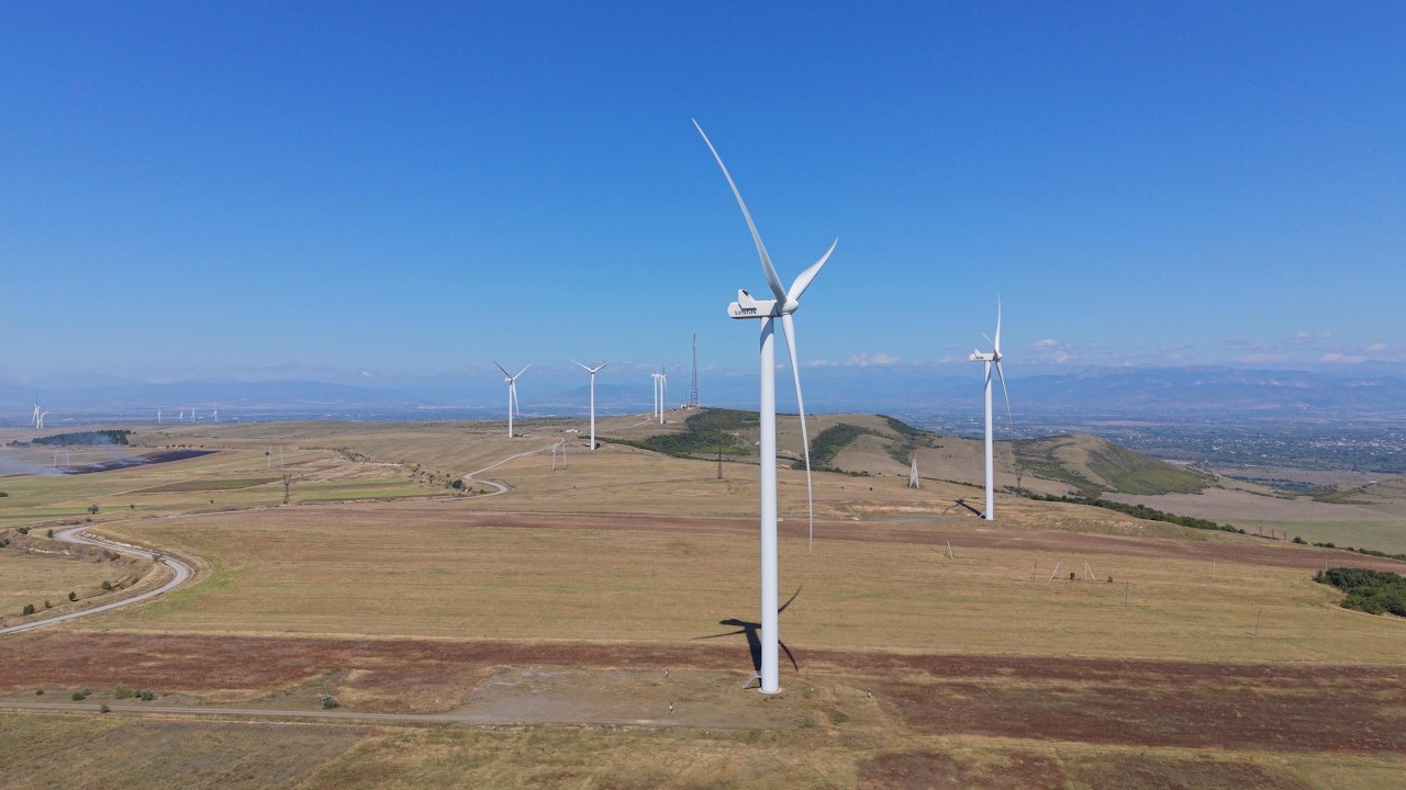 Wind turbines along a Georgian ridgeline